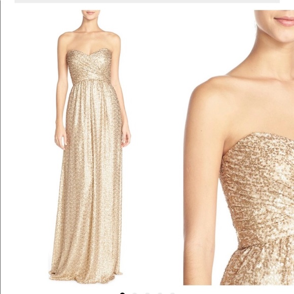 Amsale Gold Sequin Evening Gown Size 0 - Picture 2 of 6